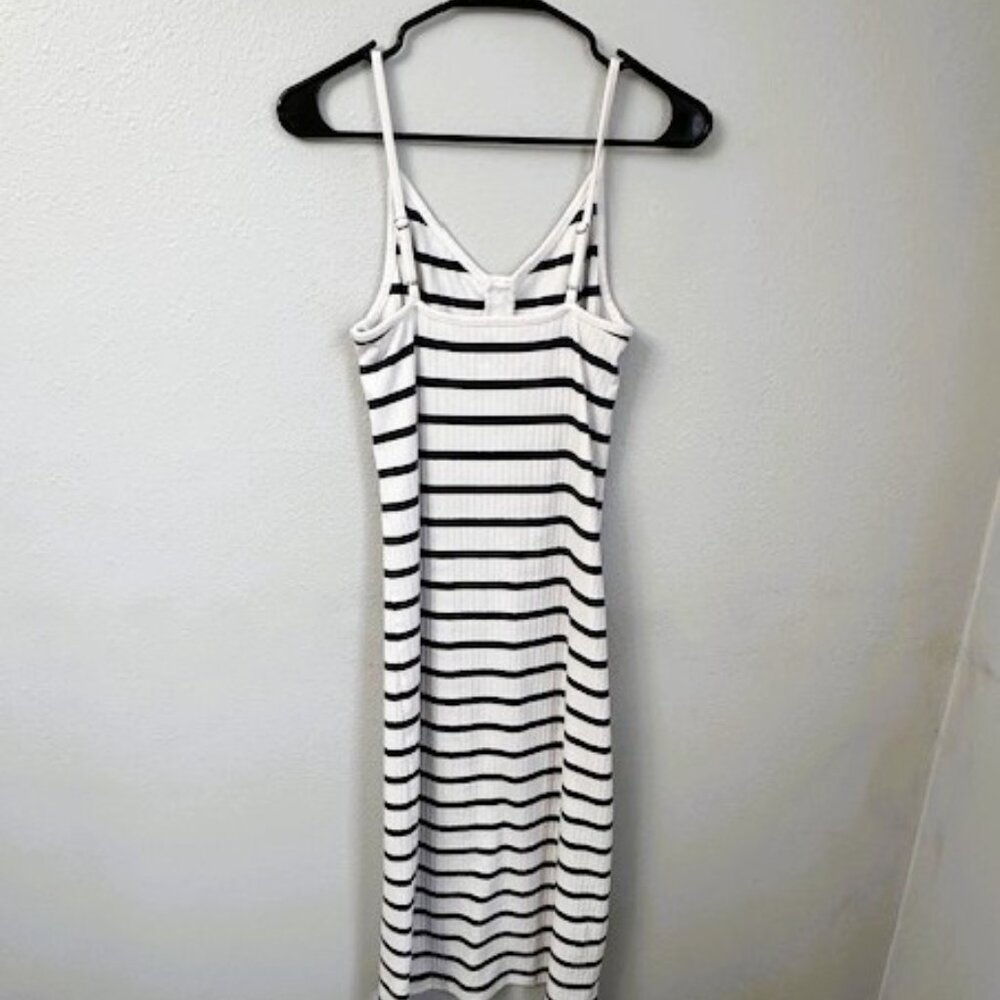 Aerie Ribbed Navy & White Striped Button Front Midi Dress Camisole Straps Size L - Picture 5 of 13